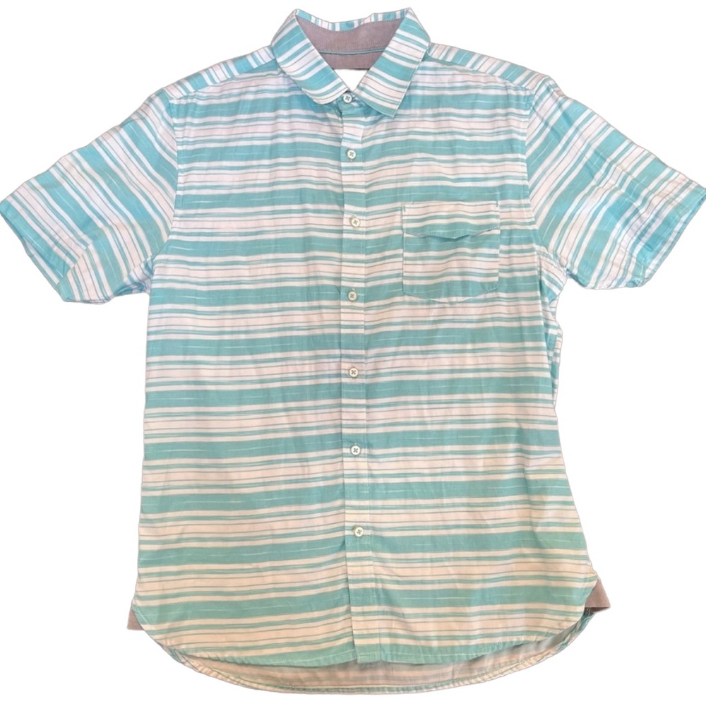 Across The Pond Mens Shirt Short Sleeve Button Down Blue White Size Medium